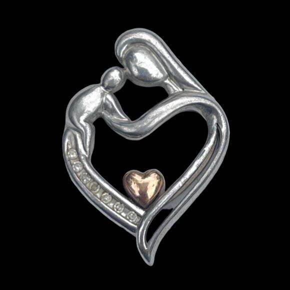 Designer 14k Gold and Sterling Silver Diamond Family Pendant - Picture 1 of 2